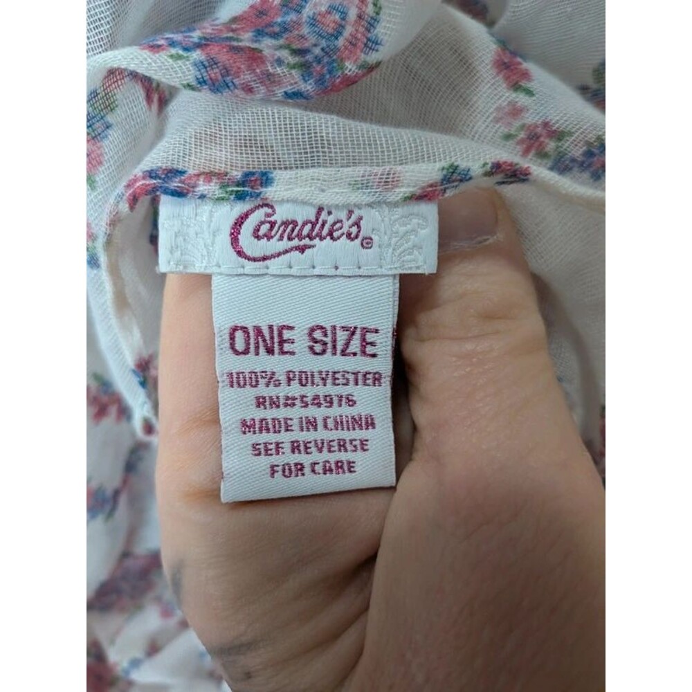 Vintage Candie's Sheer White Infinity Scarf with Pink & Blue Floral Hearts - Picture 3 of 3